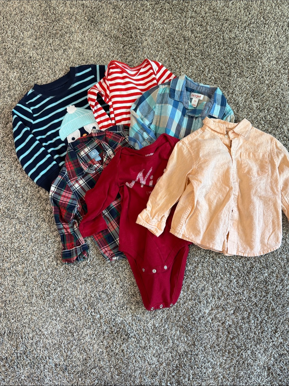 Mixed Baby Tops & Onesie Bundle - Navy, Red, Plaid, Peach